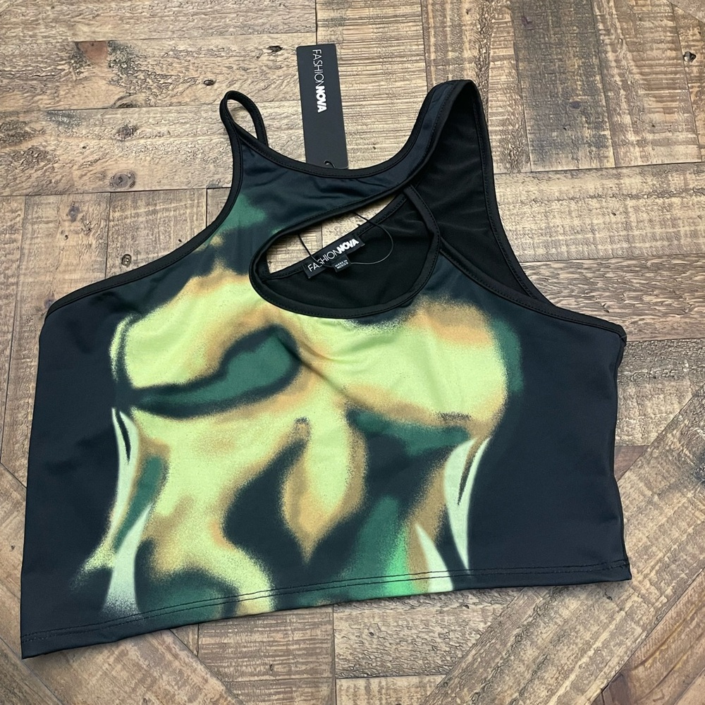 Fashion Nova Black and Green Crop Top
